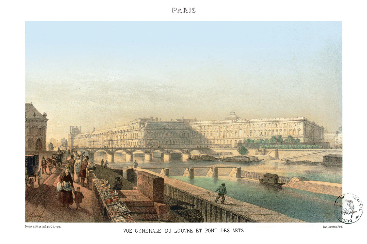 Paris Lithographie - Louvre et Pont des Arts