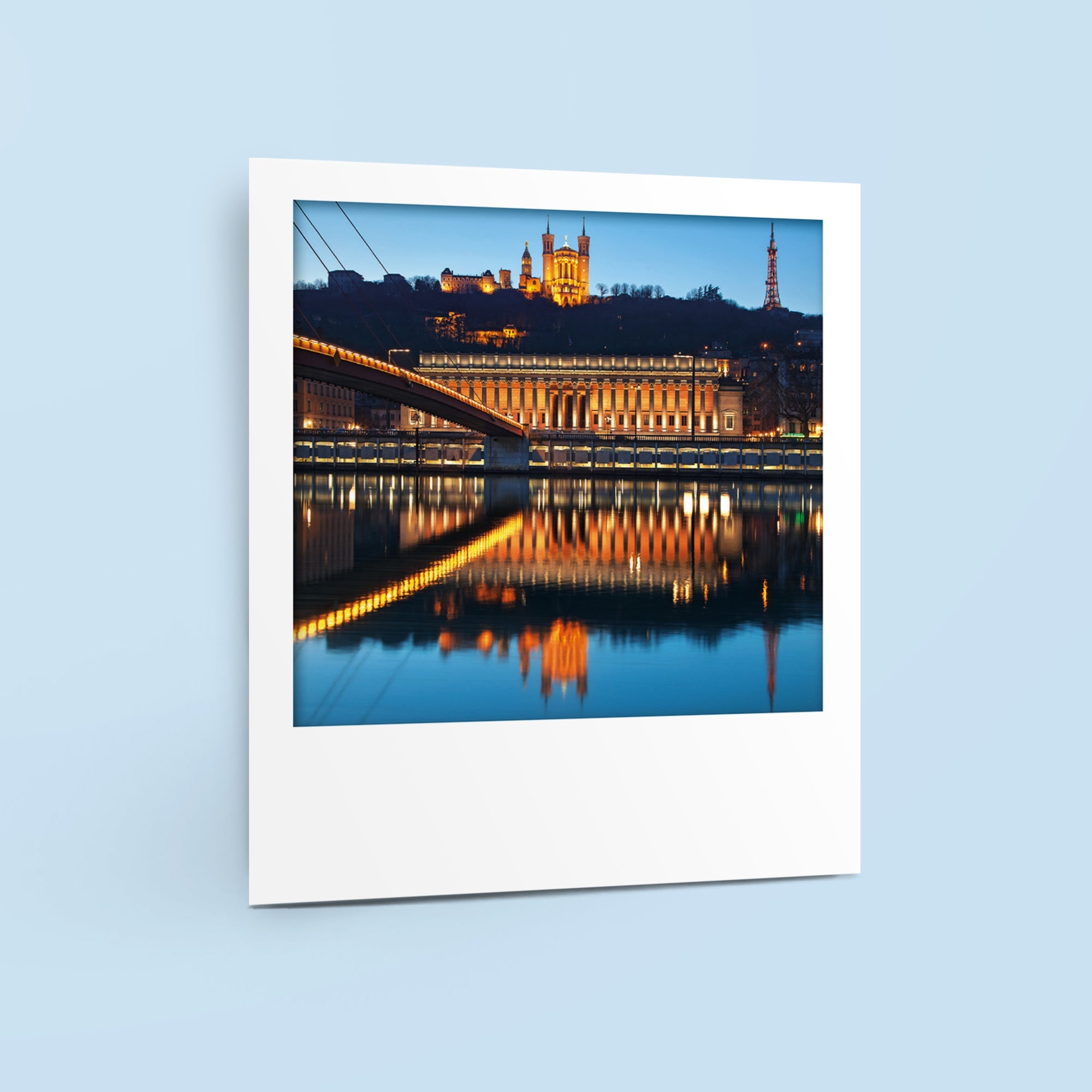Carte polaroid - Palais de justice, Fourvière et pont par nuit