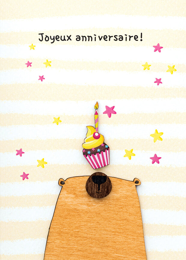 Bouts de bois - Joyeux anniversaire, ours et cupcake