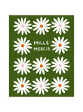 Joie de vivre - "Mille mercis", fleurs blanc sur fond vert