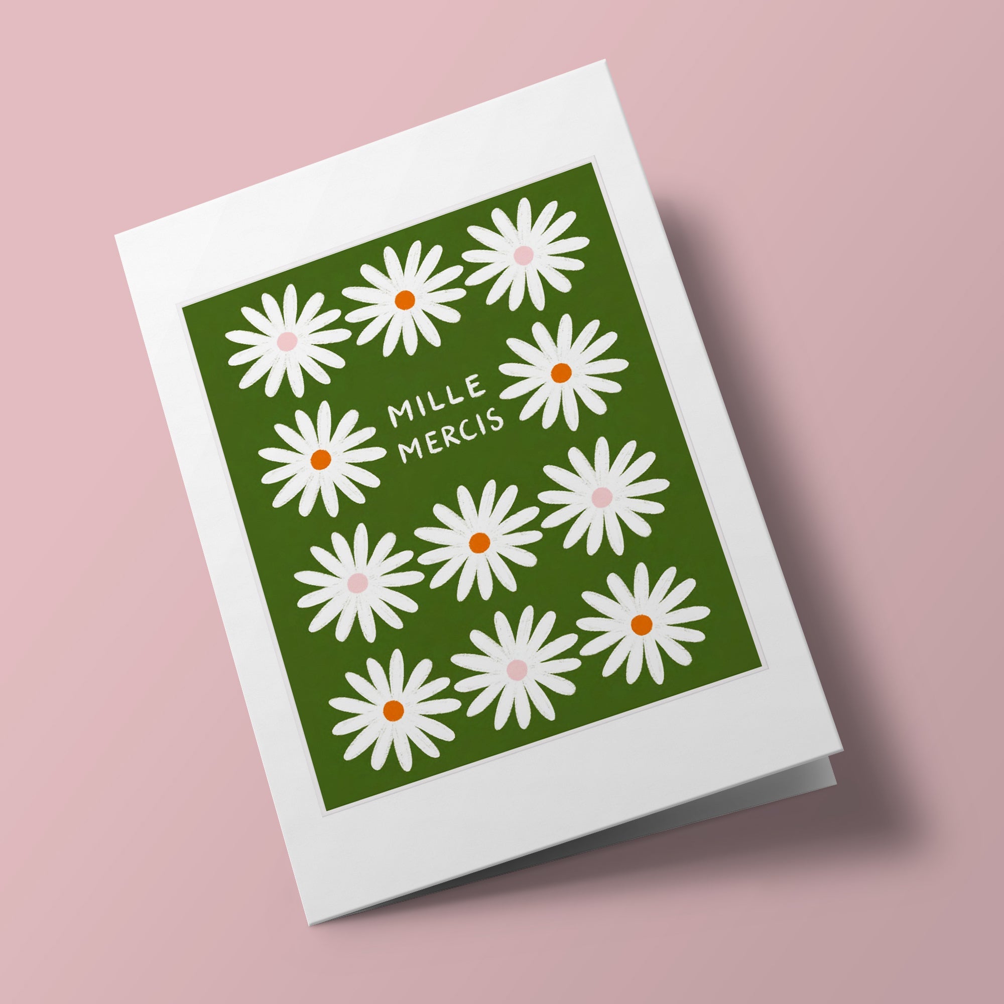 Joie de vivre - "Mille mercis", fleurs blanc sur fond vert
