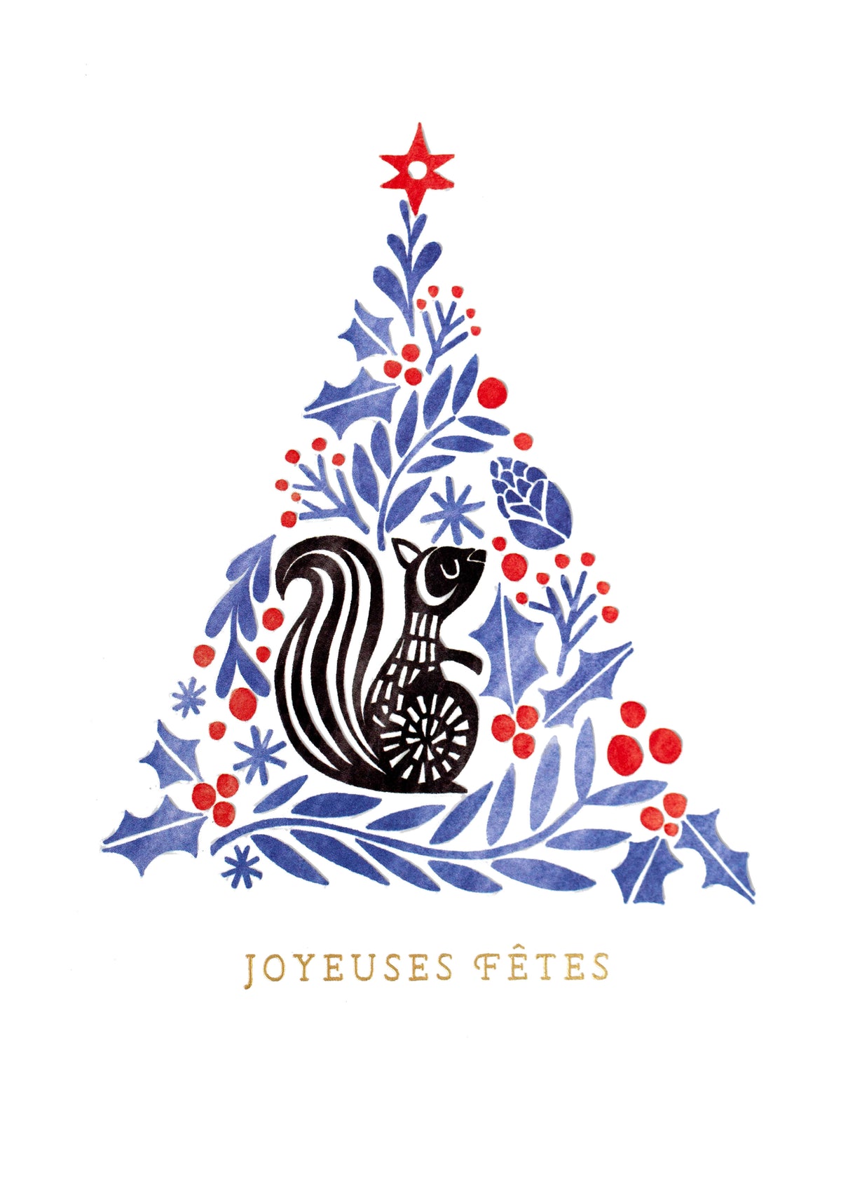 Noël Bleu Folk - Joyeuses fêtes, sapin et écureuil