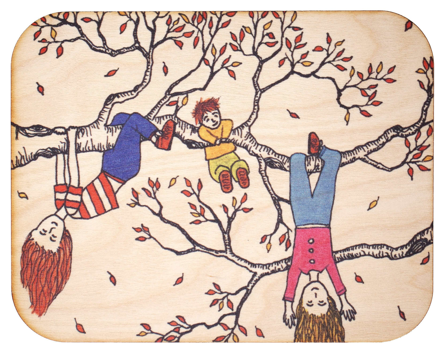 Carte en bois - Enfants dans l'arbre