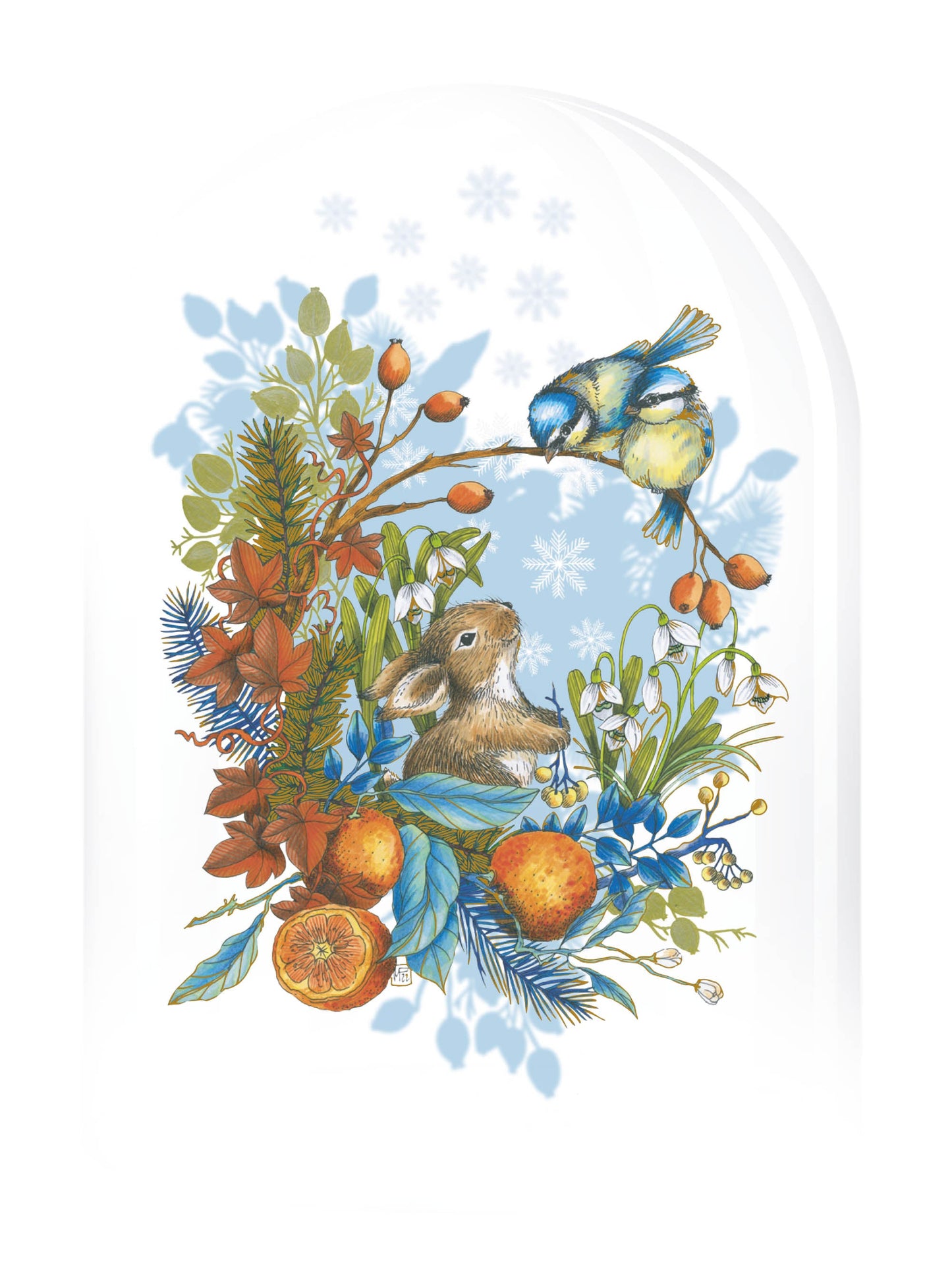 Secret garden - tits and rabbit under a glass bell