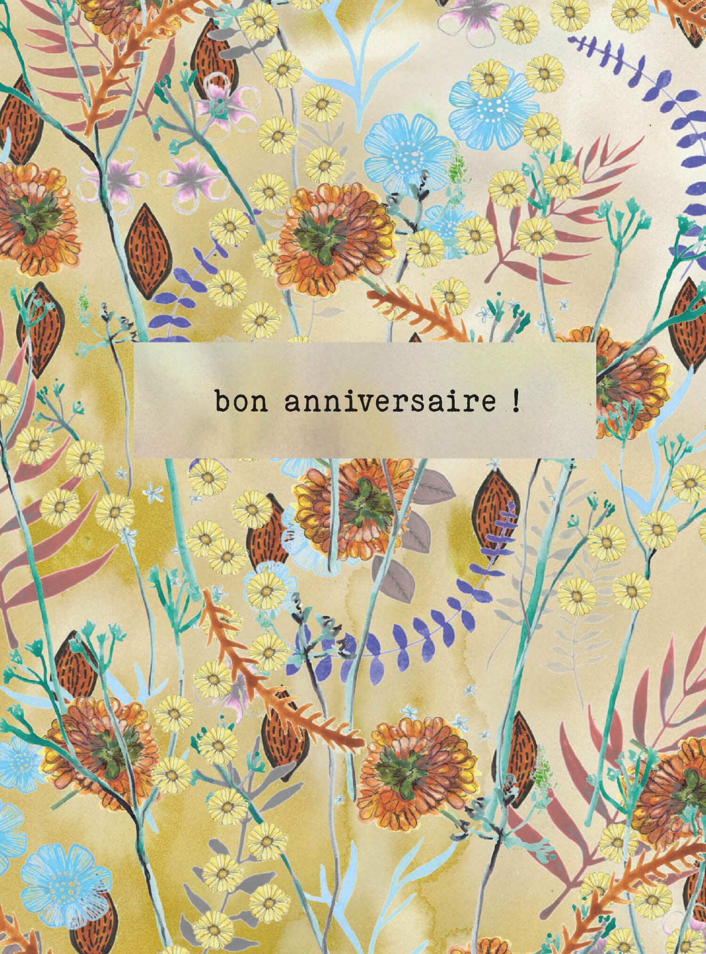 Say it with flowers - Bon anniversaire - yellow, brown and turquoise blue flowers