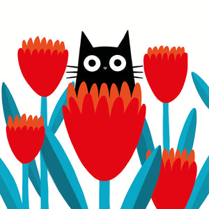Cat Walk - chat parmi les tulipes