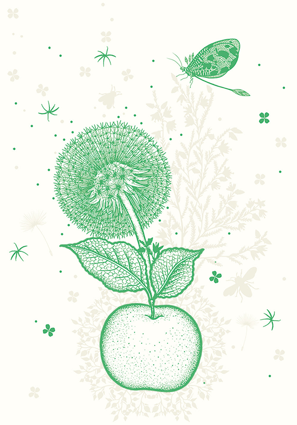 Fossil - Green apple and dragonfly