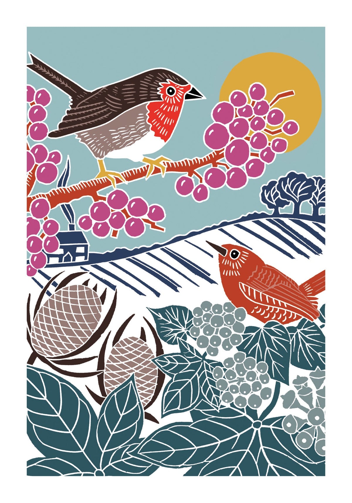 Nature Trail - Robins in a Winter Landscape
