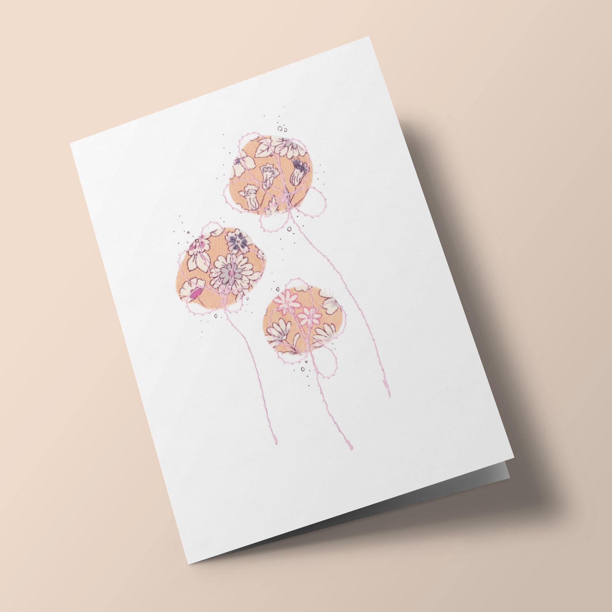 Cotton Flowers - Powder Roses - embroidered card