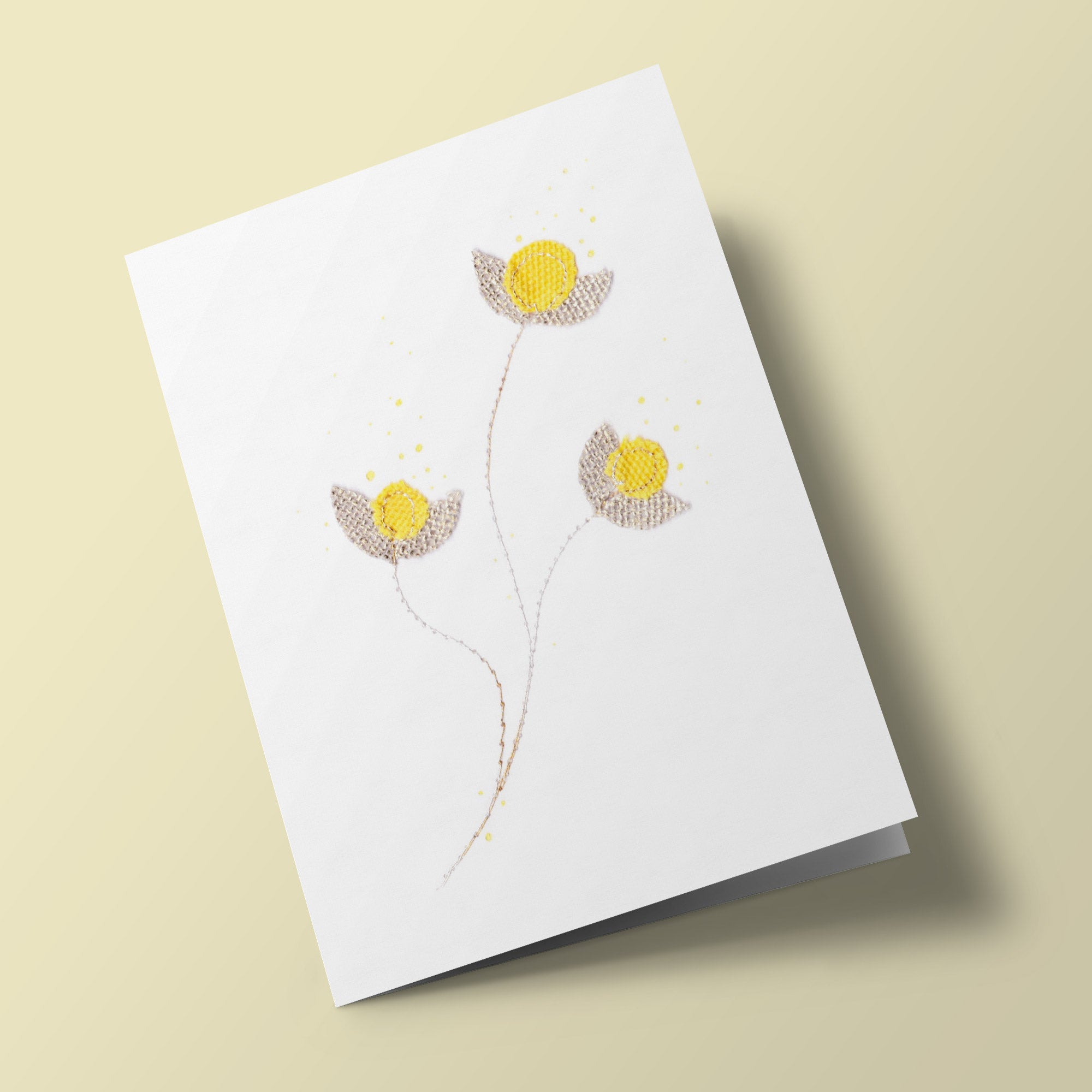 Fleurs de coton - Boutons d'or - carte cousue