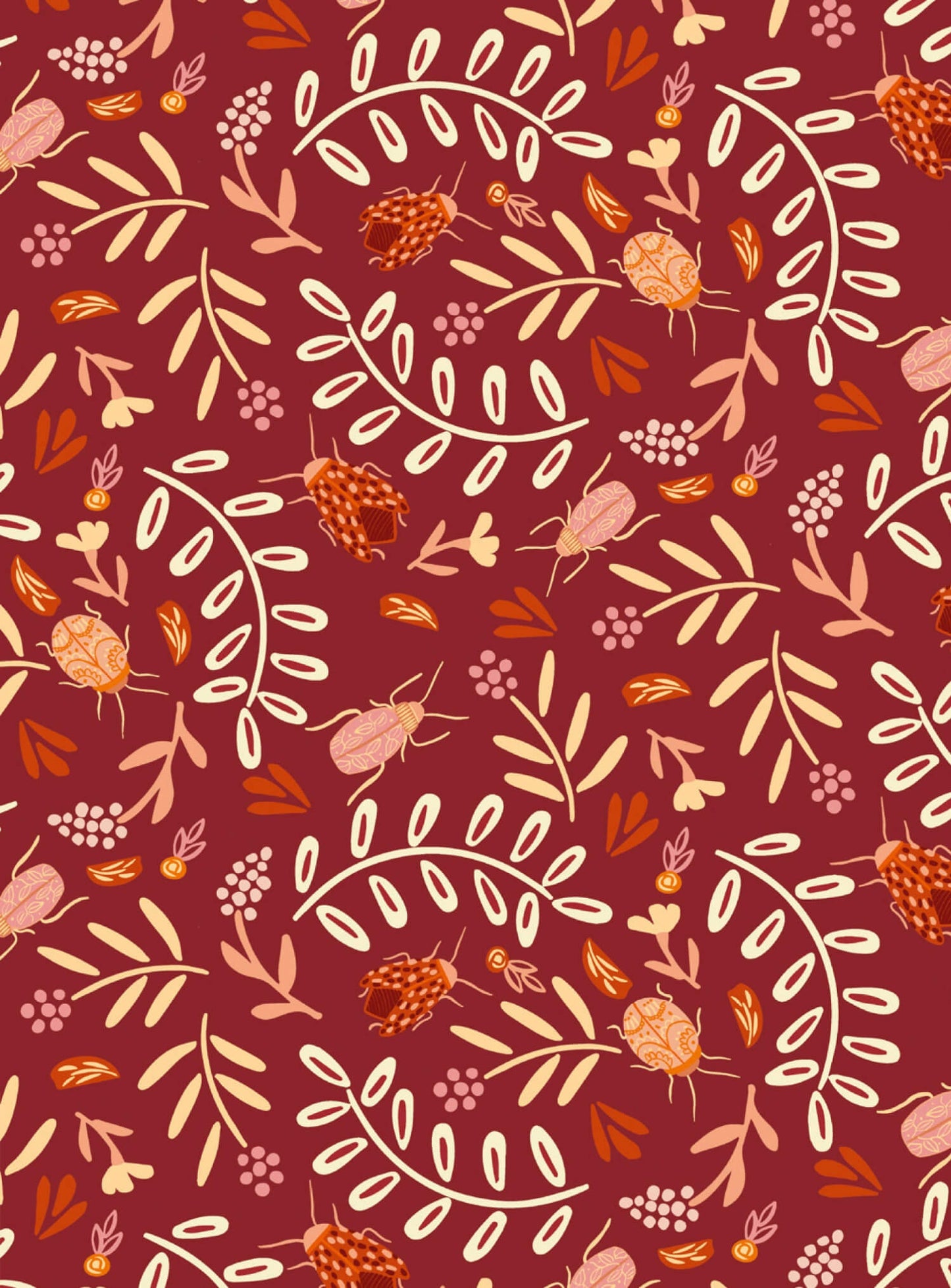 Once upon a time there was autumn - stems and insects on a red background