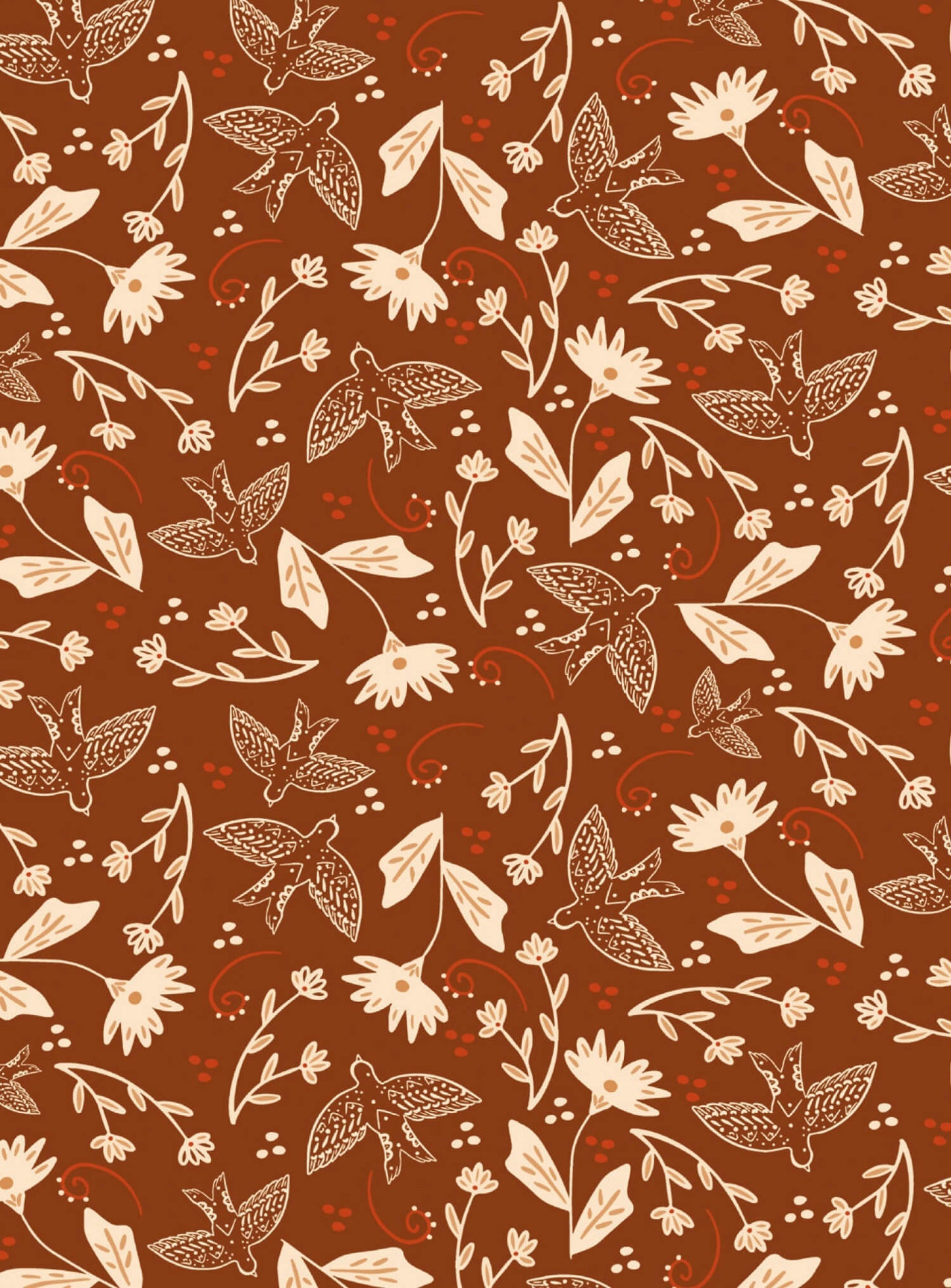 Once upon a time there was autumn - birds and pale flowers on a rusty background