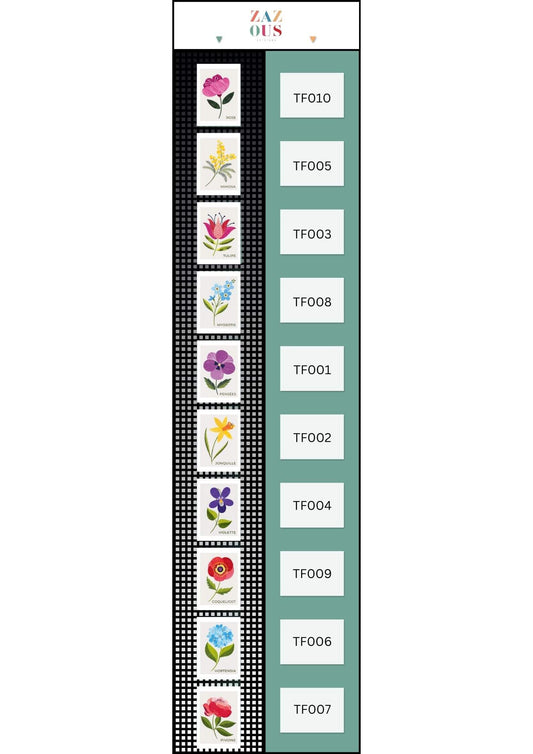 Une face de "Timbres Fleurs" par Ali Brookes