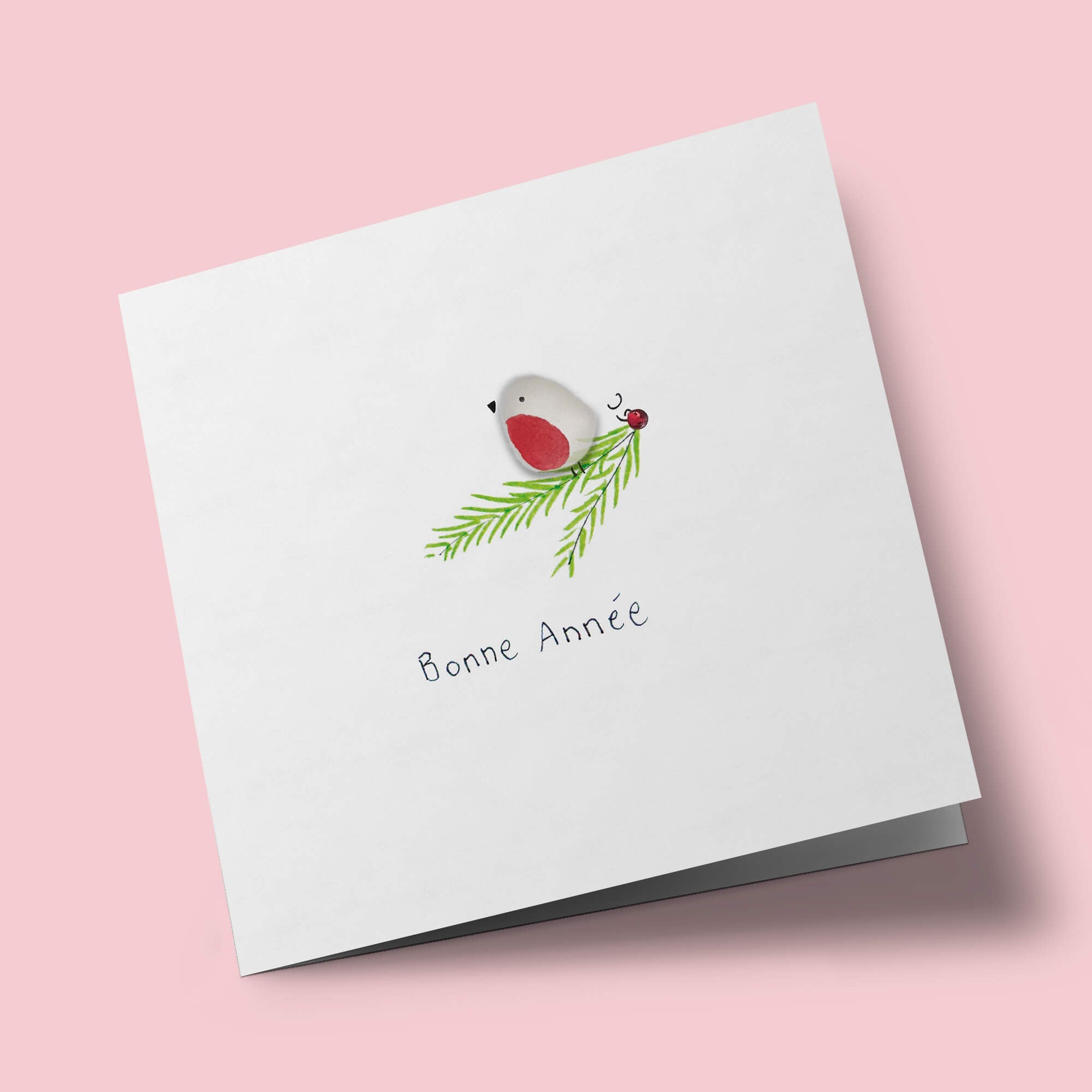 Verre de mer - Bonne année, rouge-gorge sur une branche de sapin