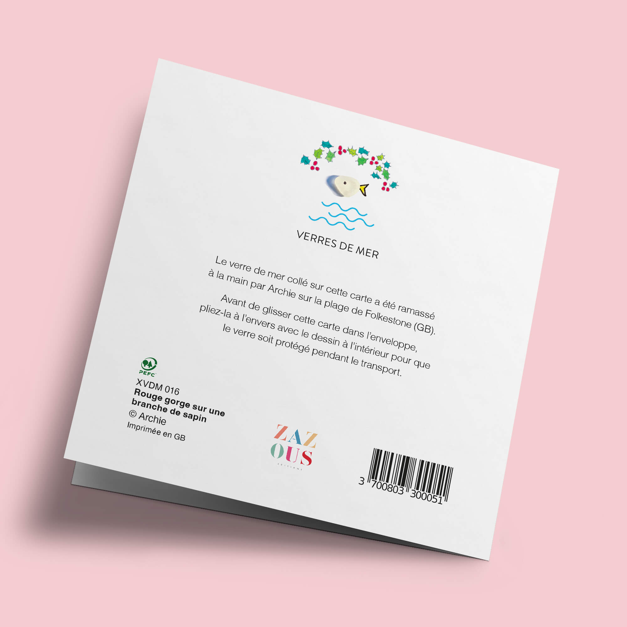 Verre de mer - Bonne année, rouge-gorge sur une branche de sapin