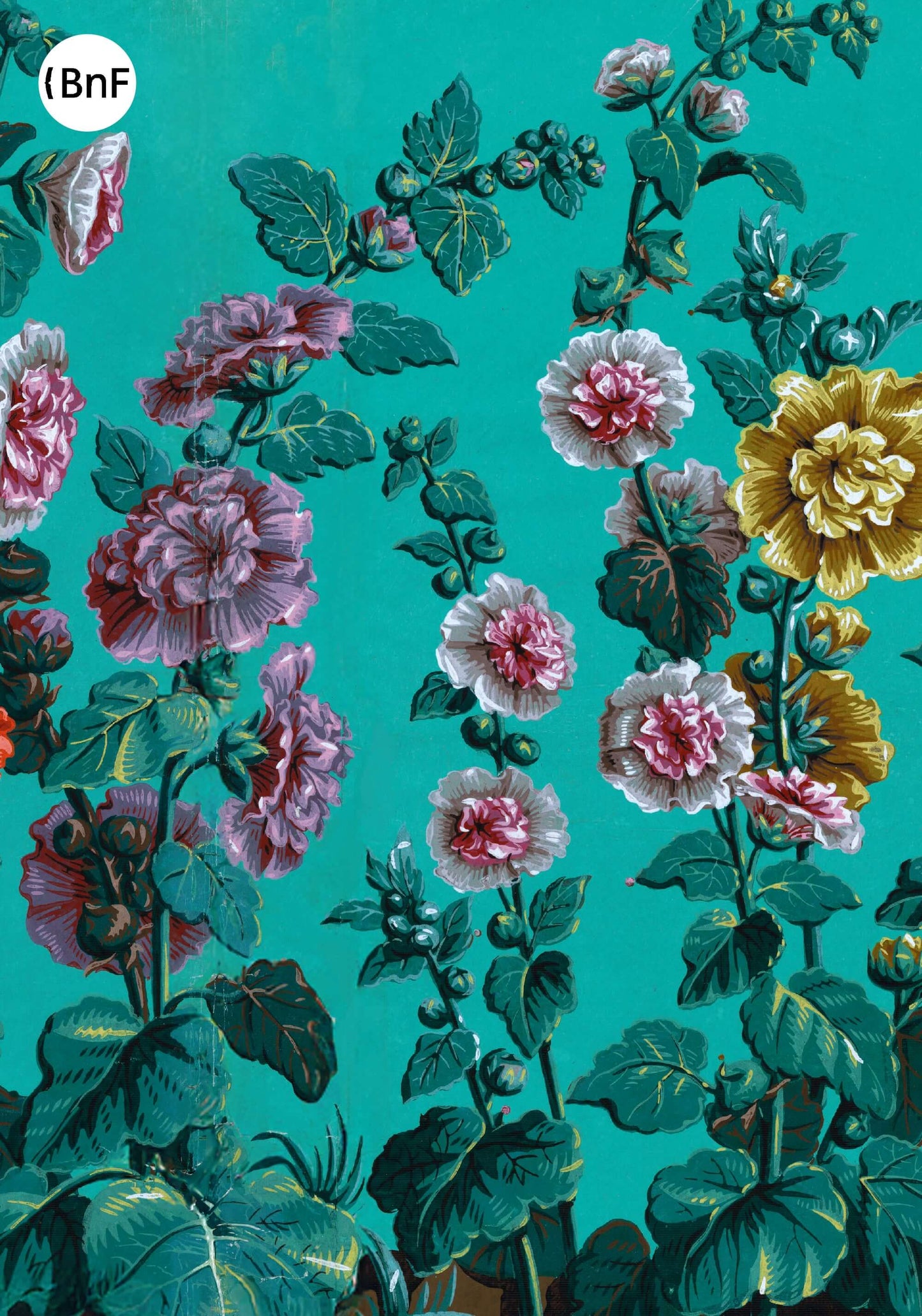 Small Notebook - Green wallpaper and hollyhocks. Legrand.