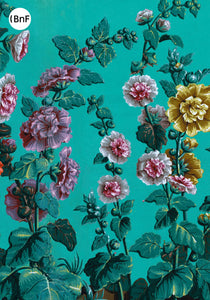 Petit Carnet - Papier peint vert et roses trémières. Legrand.