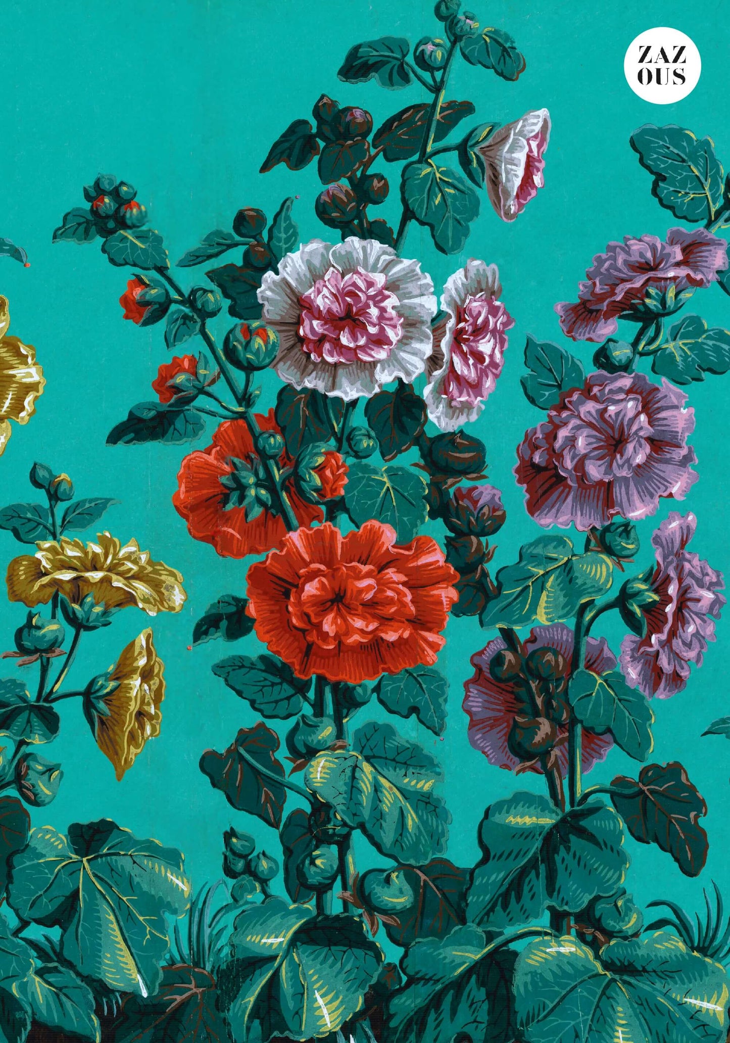 Small Notebook - Green wallpaper and hollyhocks. Legrand.