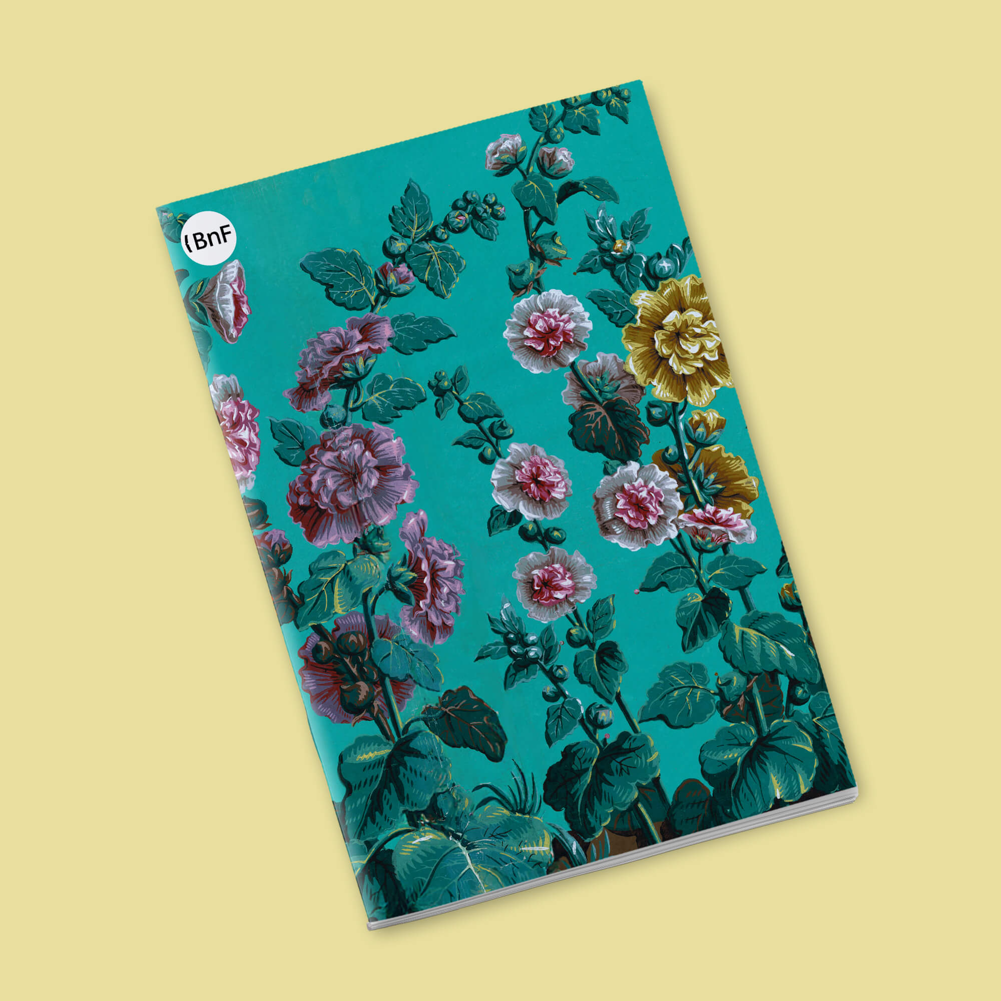 Petit Carnet - Papier peint vert et roses trémières. Legrand.