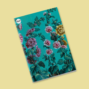 Petit Carnet - Papier peint vert et roses trémières. Legrand.