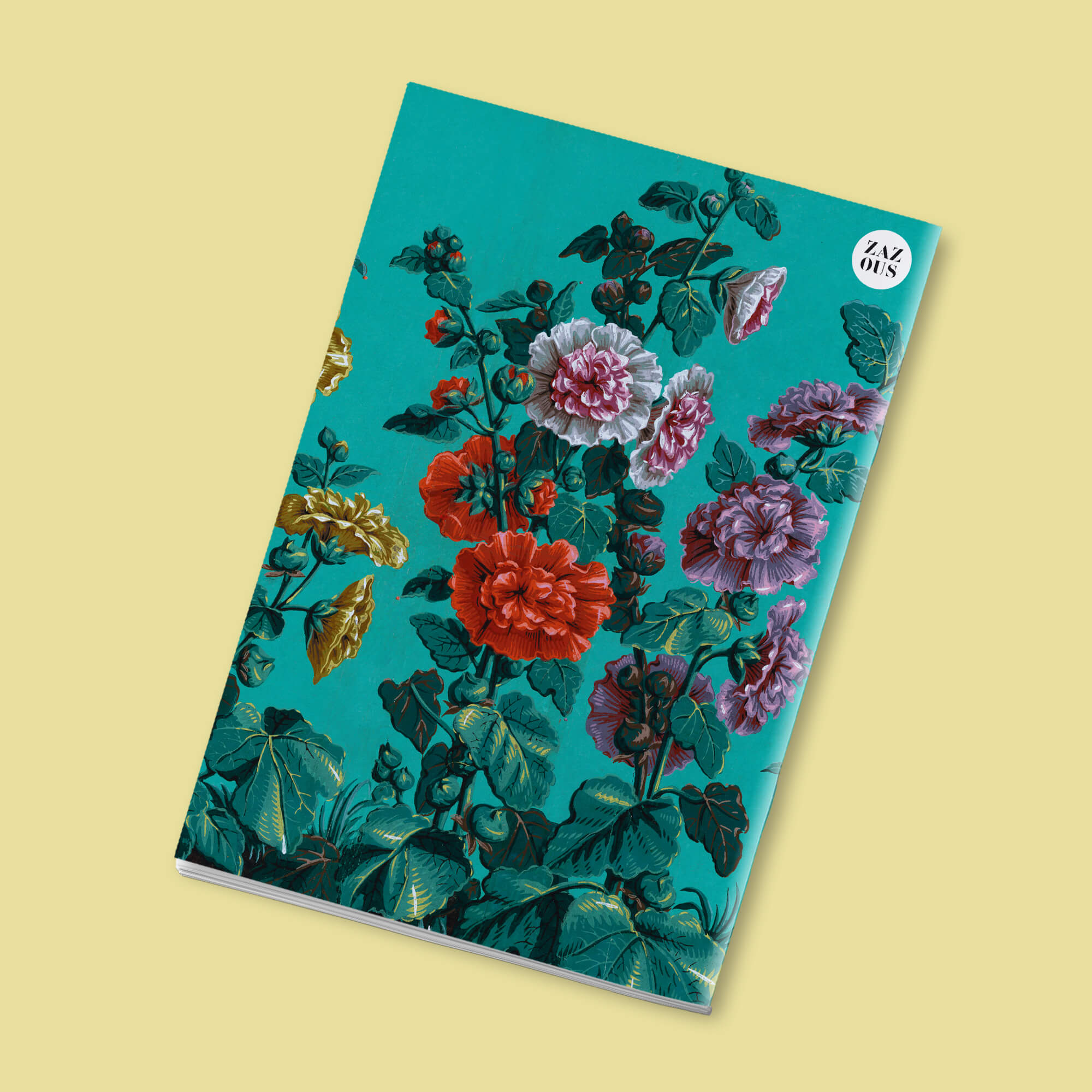 Petit Carnet - Papier peint vert et roses trémières. Legrand.