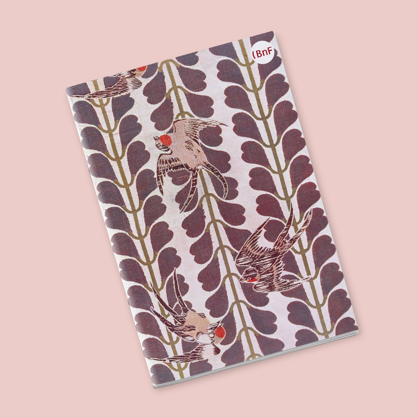 Petit Carnet - Oiseaux et fleurs de glycine stylisées. Oiseaux et camélias. Etoffes japonaises tissées et brochées. Maurice Pillard Verneuil.