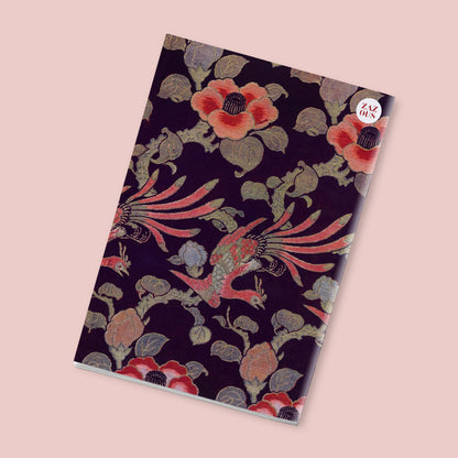 Petit Carnet - Oiseaux et fleurs de glycine stylisées. Oiseaux et camélias. Etoffes japonaises tissées et brochées. Maurice Pillard Verneuil.