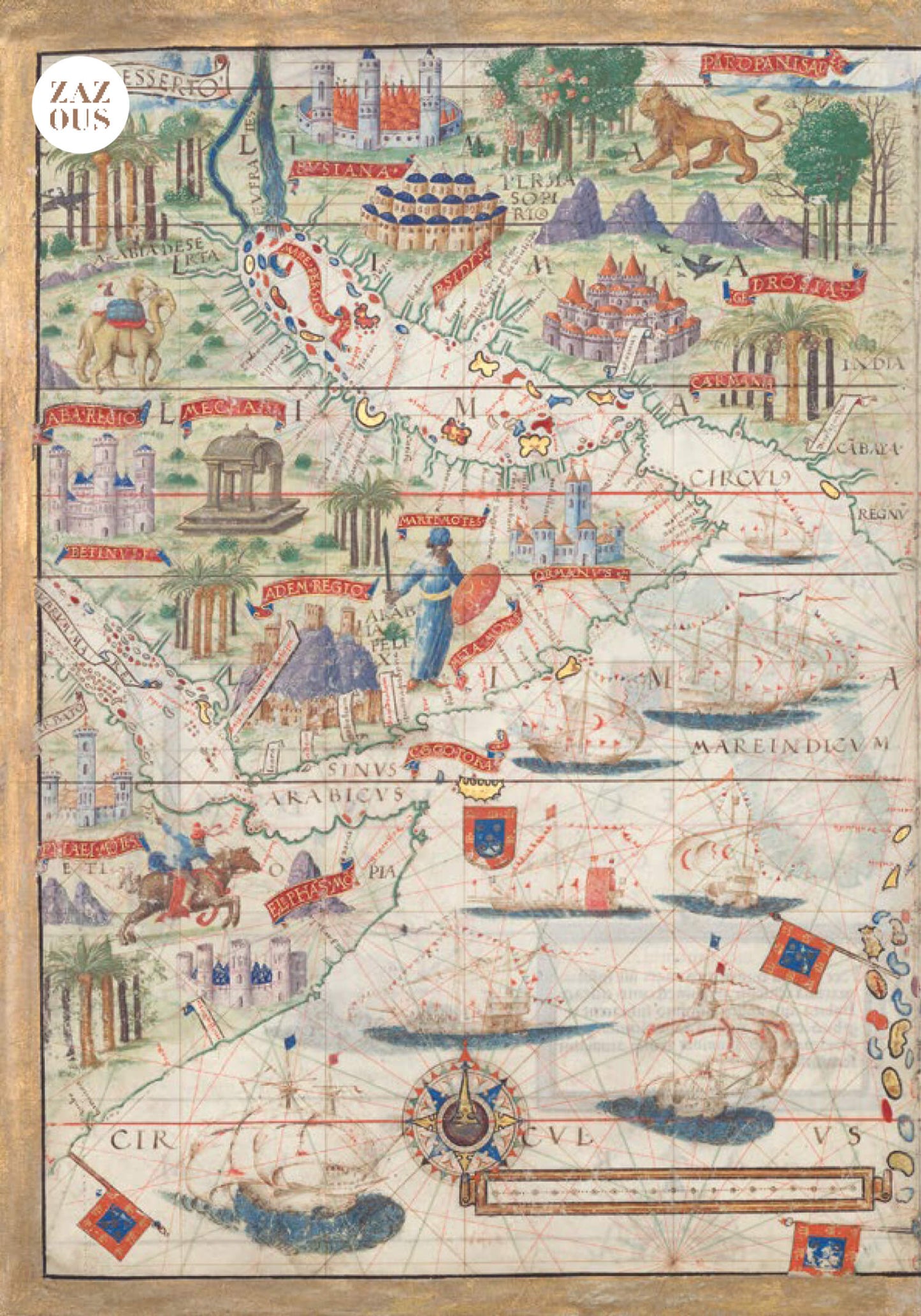 Petit Carnet - Atlas nautique du Monde, dit atlas Miller. Ocean Indien Nord avec l'Arabie et l'Inde. Lopo Homem, cartographe présumé.