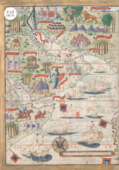 Petit Carnet - Atlas nautique du Monde, dit atlas Miller. Ocean Indien Nord avec l'Arabie et l'Inde. Lopo Homem, cartographe présumé.