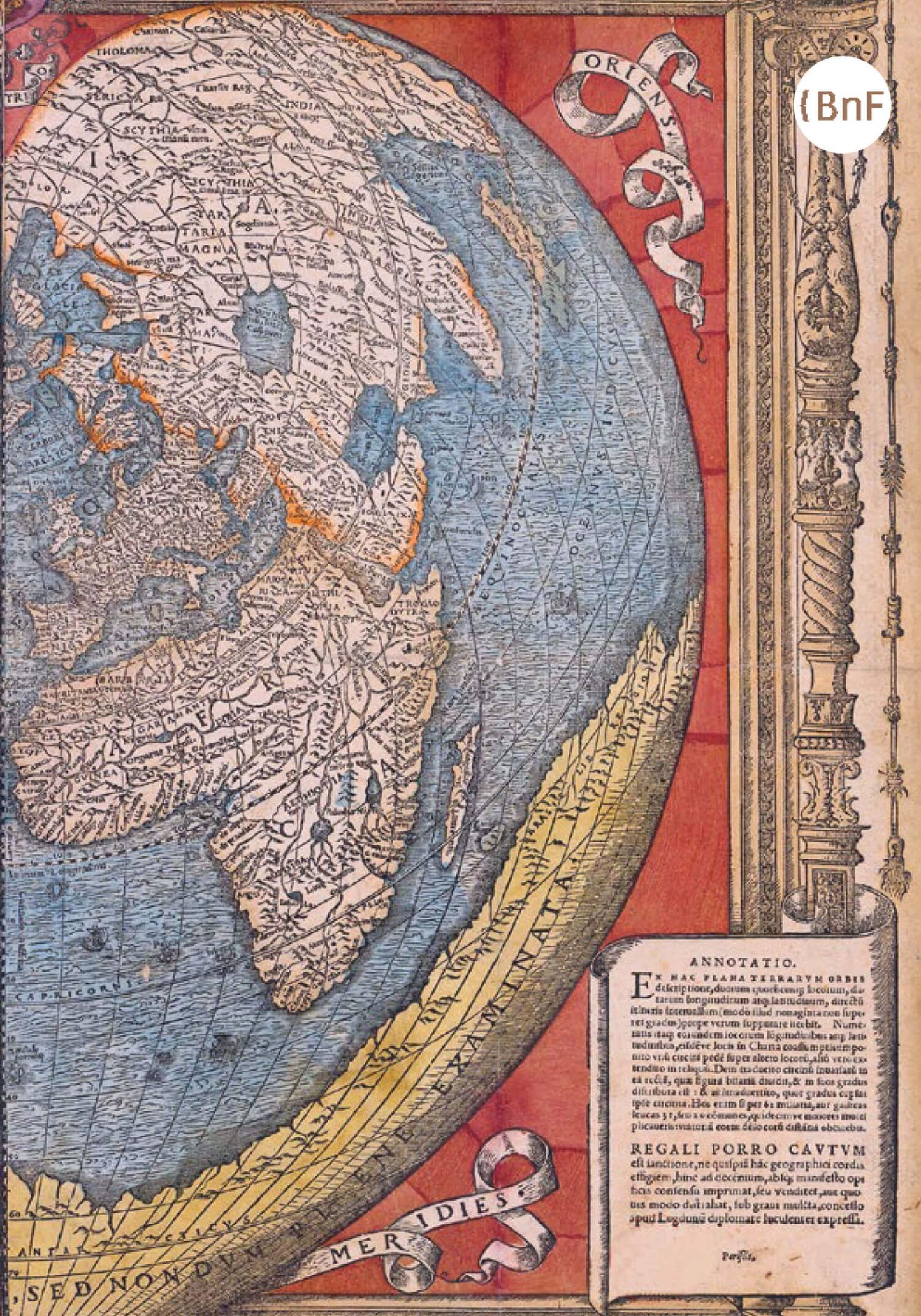 Petit Carnet - Mappemonde en forme de coeur montrant la Terre australe. 'Recens et integra orbis descriptio'. Oronce Fine, cartographe présumé.