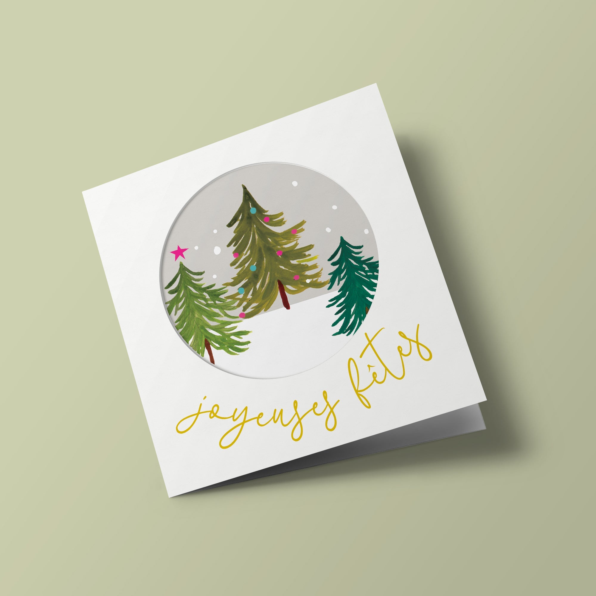 Let's Celebrate - Christmas trees in a circle, on a light background