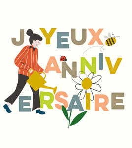 Festival - "Joyeux anniversaire", fleur et arrosoir