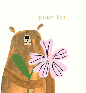 Pompons - Ours avec fleur, 'pour toi'