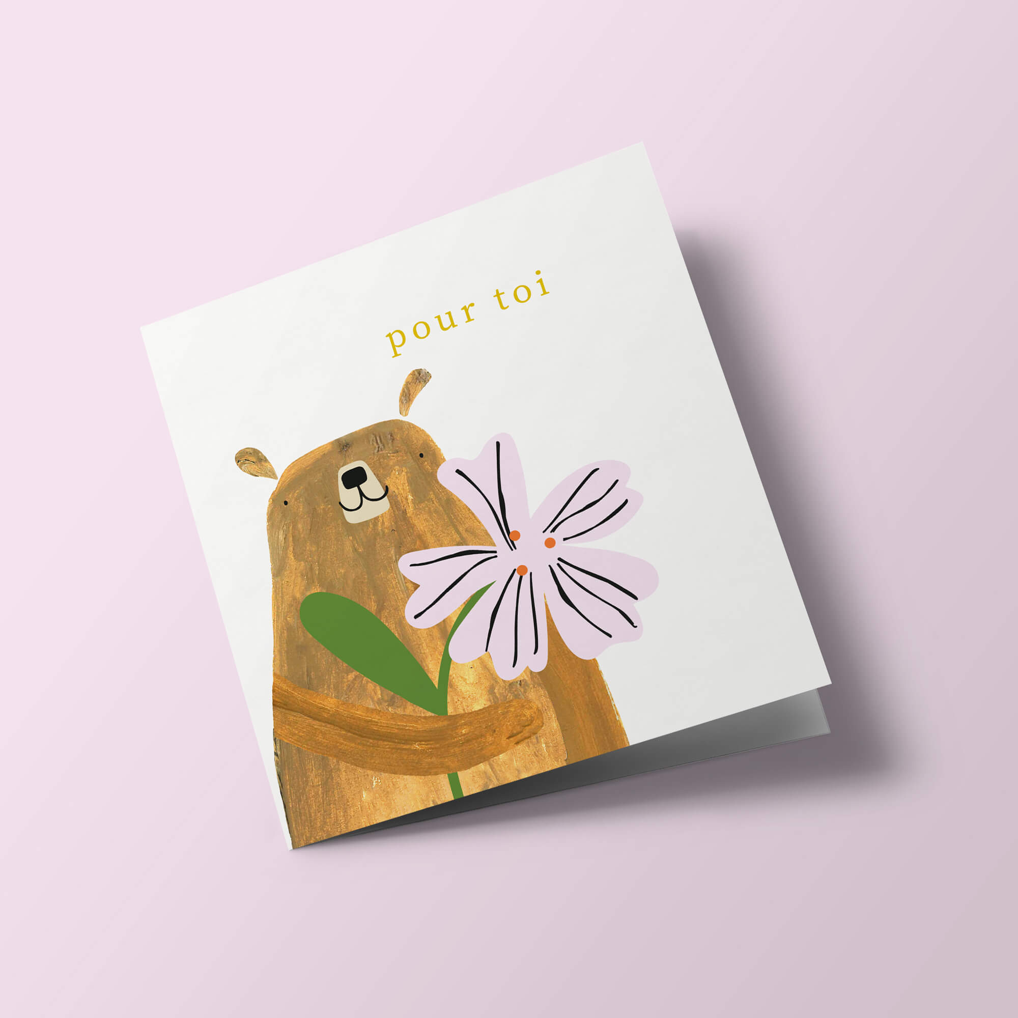 Pompons - Ours avec fleur, 'pour toi'