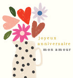 Pompons - Vase de fleurs, 'joyeux anniversaire mon amour'