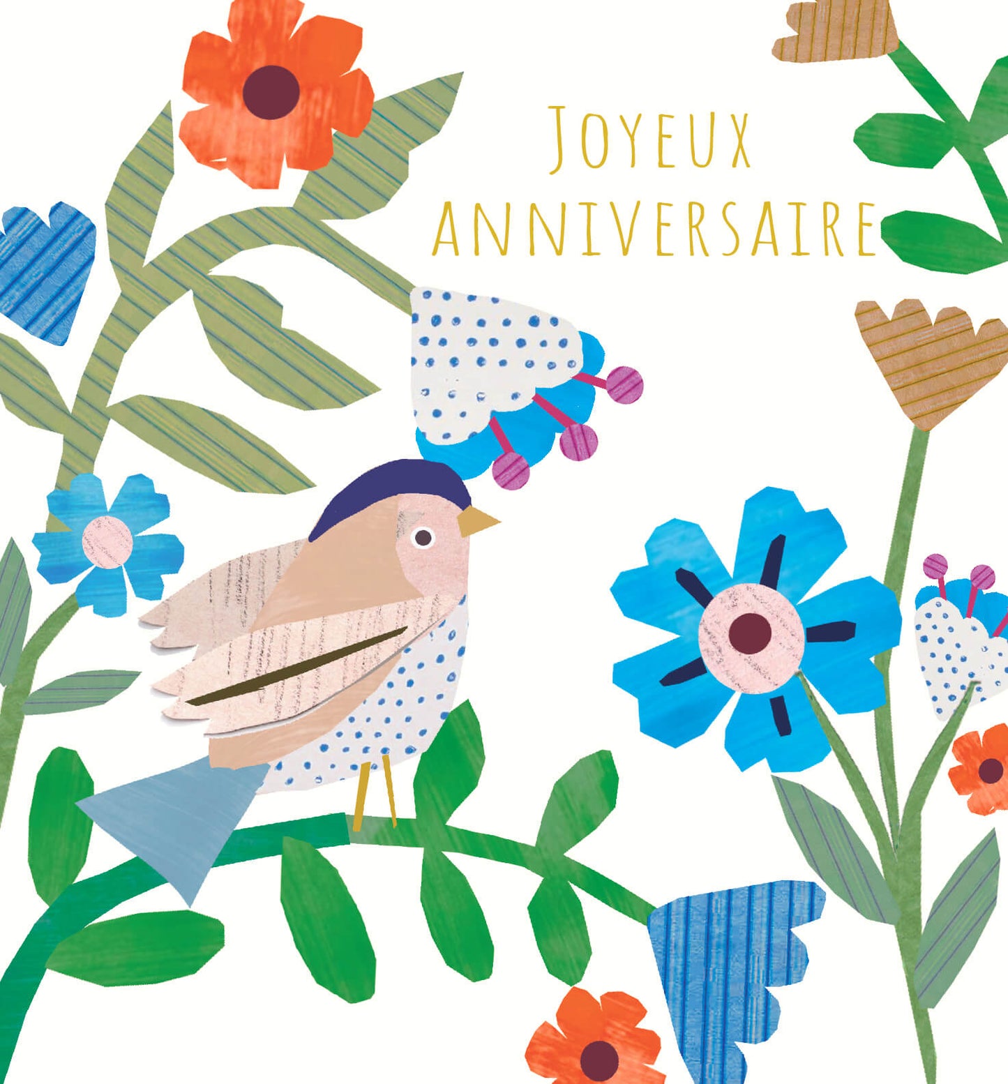 Paper Collage - Oiseau et fleurs