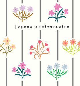 Prairie - bouquets sur fond rayures grises