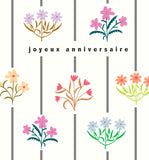 Prairie - bouquets sur fond rayures grises