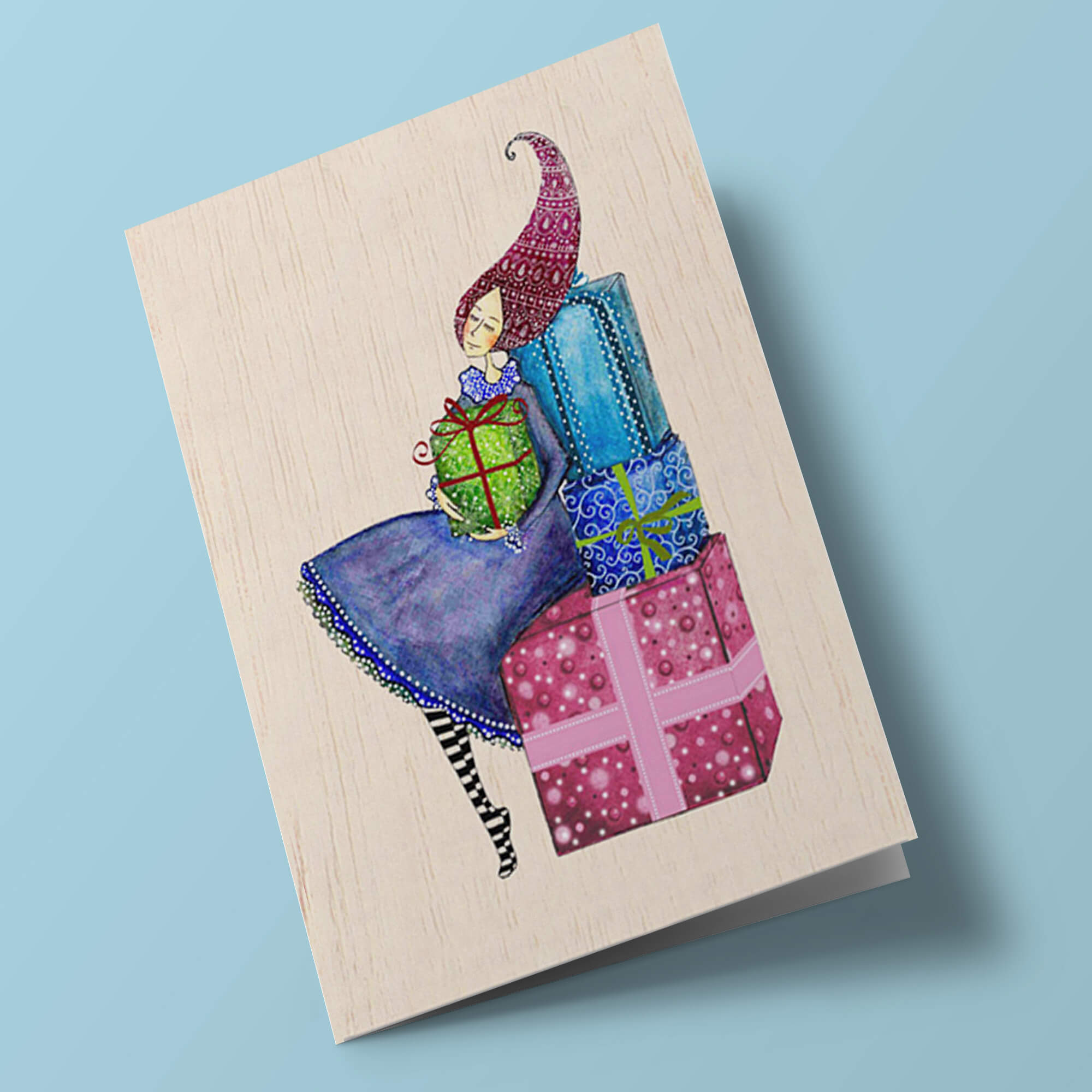 Carte en bois - Les cadeaux