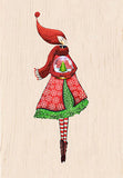 Carte en bois - Dame et boule à neige