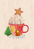 Carte en bois - Tasse de chocolat chaud