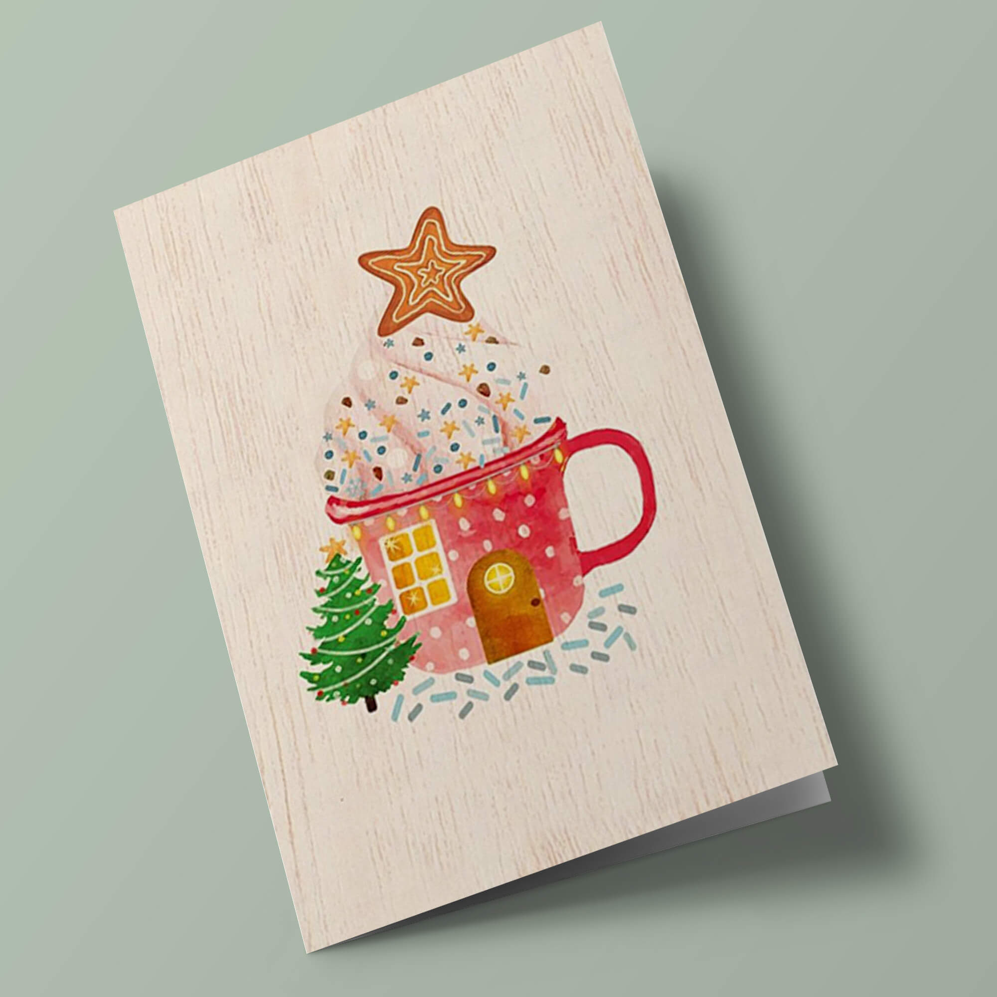 Carte en bois - Tasse de chocolat chaud