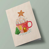 Carte en bois - Tasse de chocolat chaud