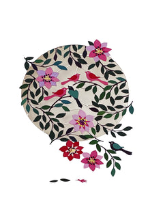 Carte découpée - Fleurs, feuilles et oiseaux