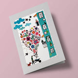 Carte découpée - Coeur de fleurs sous la fenêtre