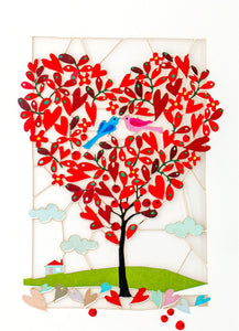 Carte découpée - Arbre en forme de cœur avec oiseaux