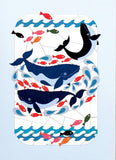 Carte découpée - Baleines et poissons dans la mer