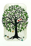 Carte découpée - Arbre vert 2 oiseaux rouges
