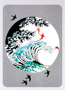 Carte découpée - Vague et oiseaux