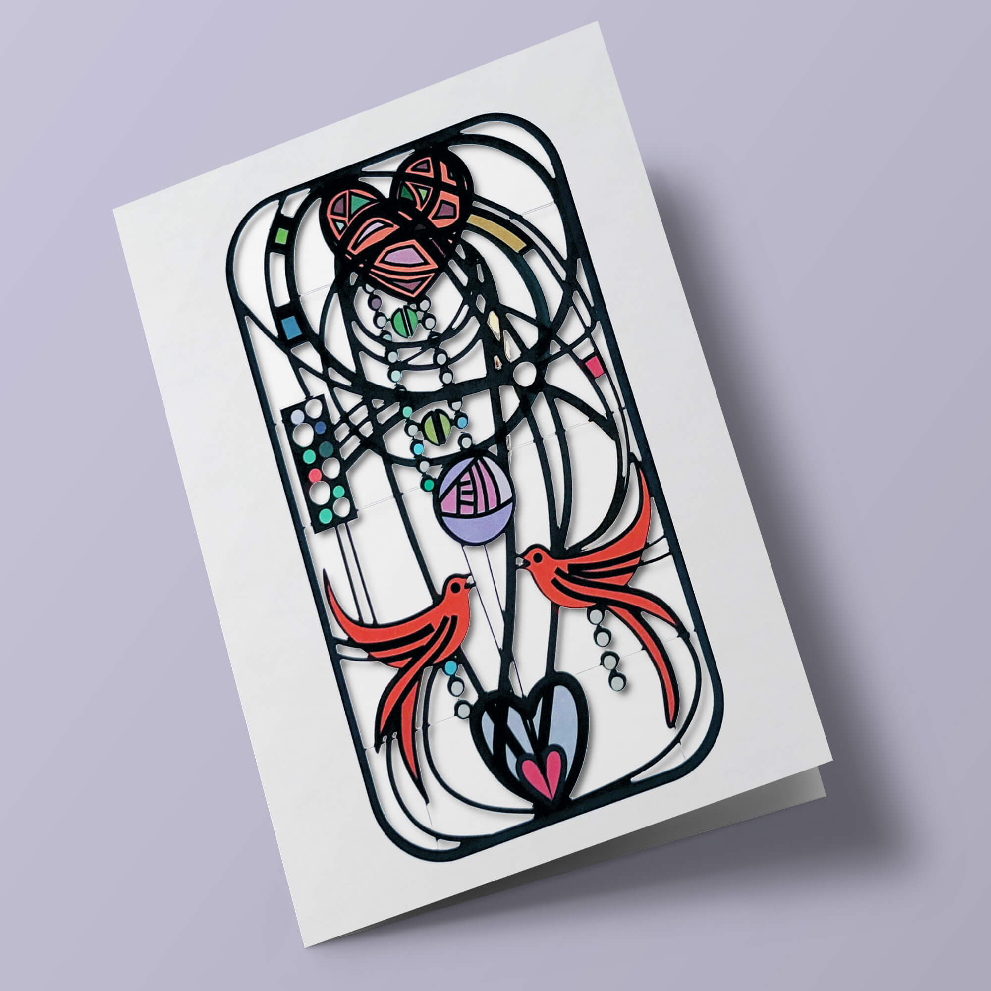 Carte découpée - Oiseaux style Mackintosh